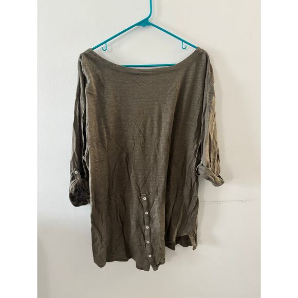 Adrienne Vittadini Womens Linen Top 2X Brown 3/4 Sleeve Lagenlook Neutral Beachy - Picture 3 of 6